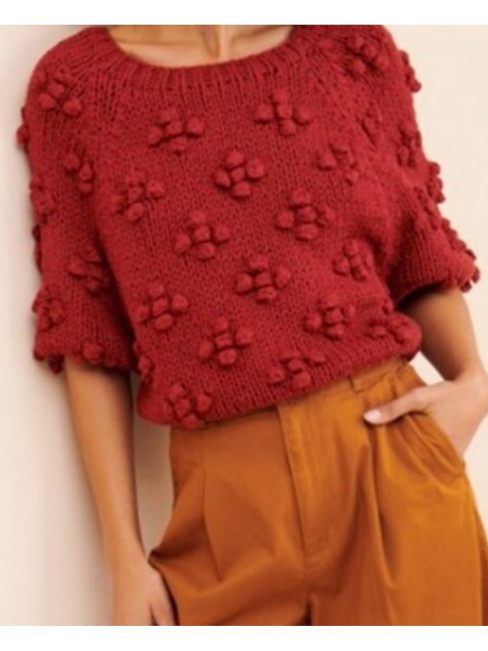 Callahan Knitwear Cheri Cropped Bobble Sweater in Burgundy Sz M
